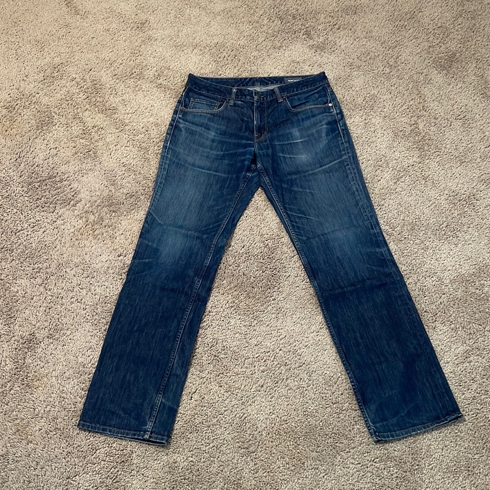 Bonobos Mens 32 x 32 Dark Blue Wash Resin Rinse Stone Wash Straight Leg Jeans